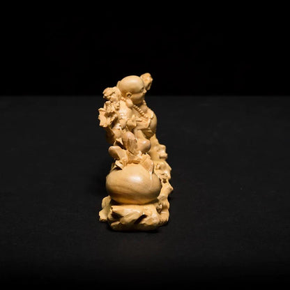 JP062 -- 11 CM Long Carved Boxwood Figurine Carving  Buddhas Decorative Figures: Wealthy Buddha