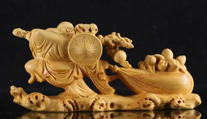 JP062 -- 11 CM Long Carved Boxwood Figurine Carving  Buddhas Decorative Figures: Wealthy Buddha
