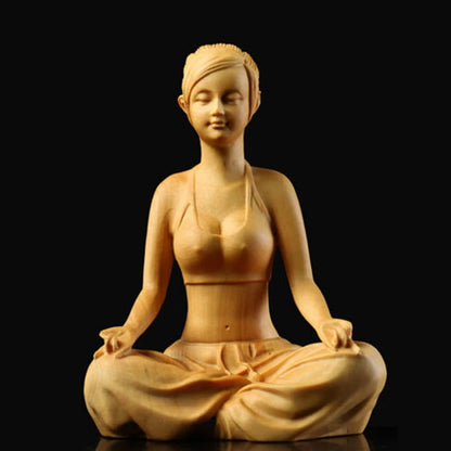 JP091 - 10.5 CM High Carved Boxwood Carving Figurine - Beautiful Girl
