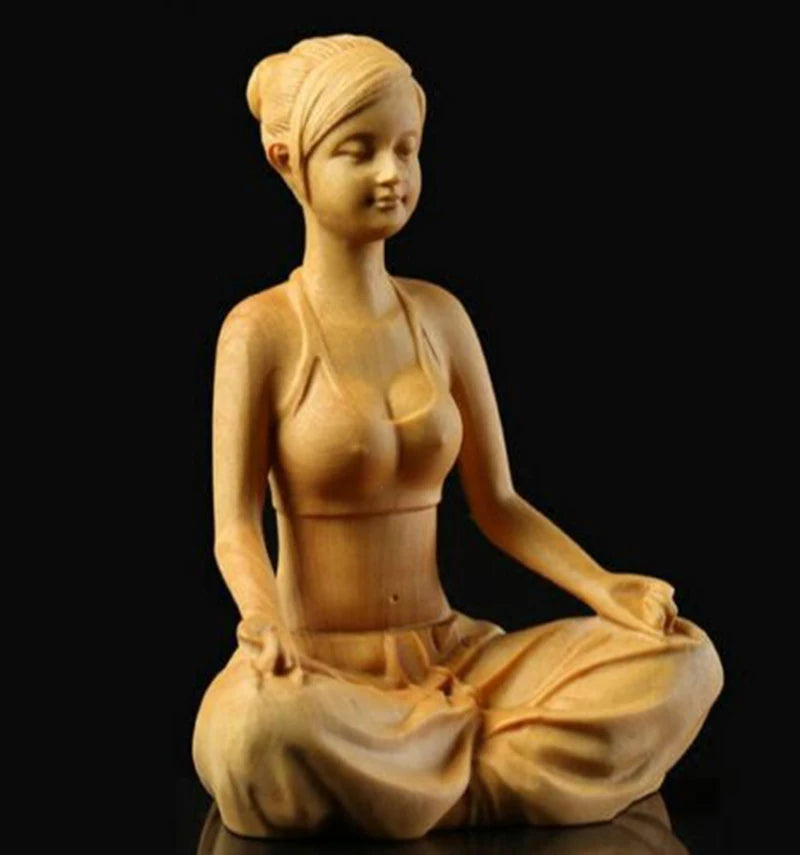 JP091 - 10.5 CM High Carved Boxwood Carving Figurine - Beautiful Girl