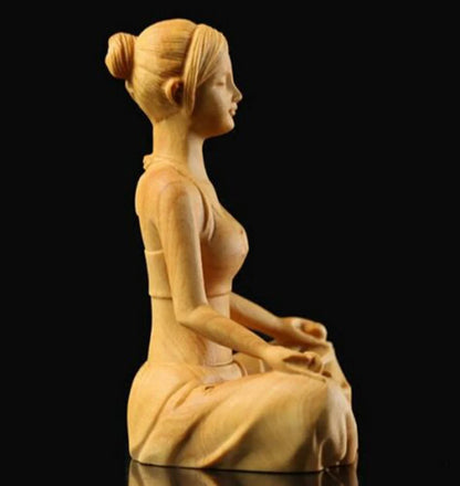 JP091 - 10.5 CM High Carved Boxwood Carving Figurine - Beautiful Girl