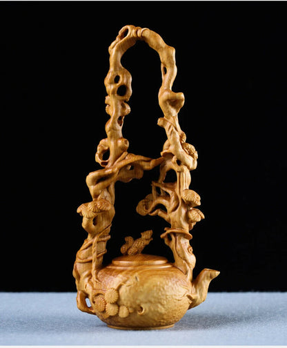 JP126ca - 17 CM High Carved Boxwood Carving Figurine - Tea Pot