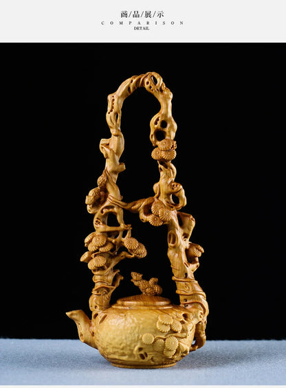 JP126ca - 17 CM High Carved Boxwood Carving Figurine - Tea Pot