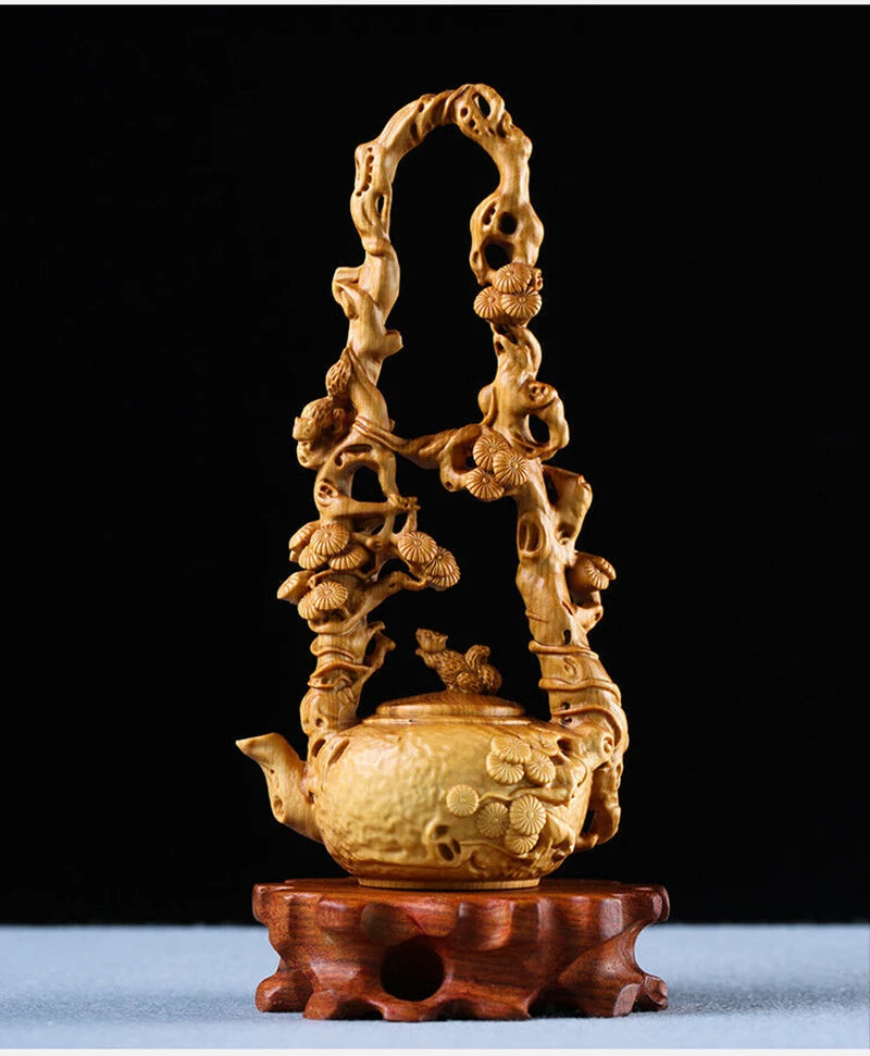 JP126ca - 17 CM High Carved Boxwood Carving Figurine - Tea Pot