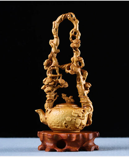 JP126ca - 17 CM High Carved Boxwood Carving Figurine - Tea Pot
