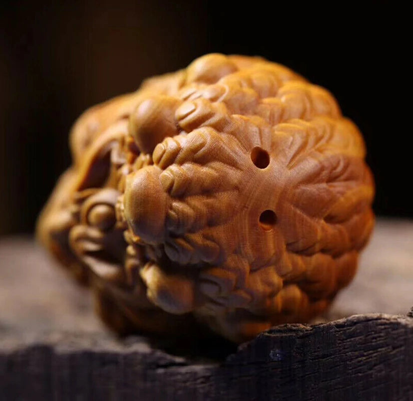 JP144 - 5x3.5x3.5 CM (2"）Boxwood Carving Netsuke : Fudo Gothic Devil Mask