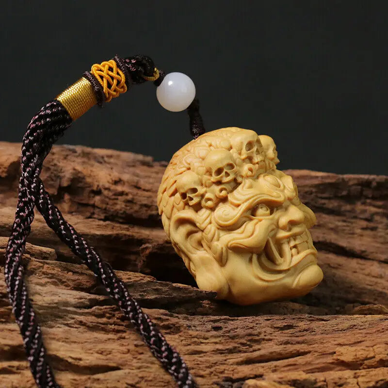 JP144 - 5x3.5x3.5 CM (2"）Boxwood Carving Netsuke : Fudo Gothic Devil Mask