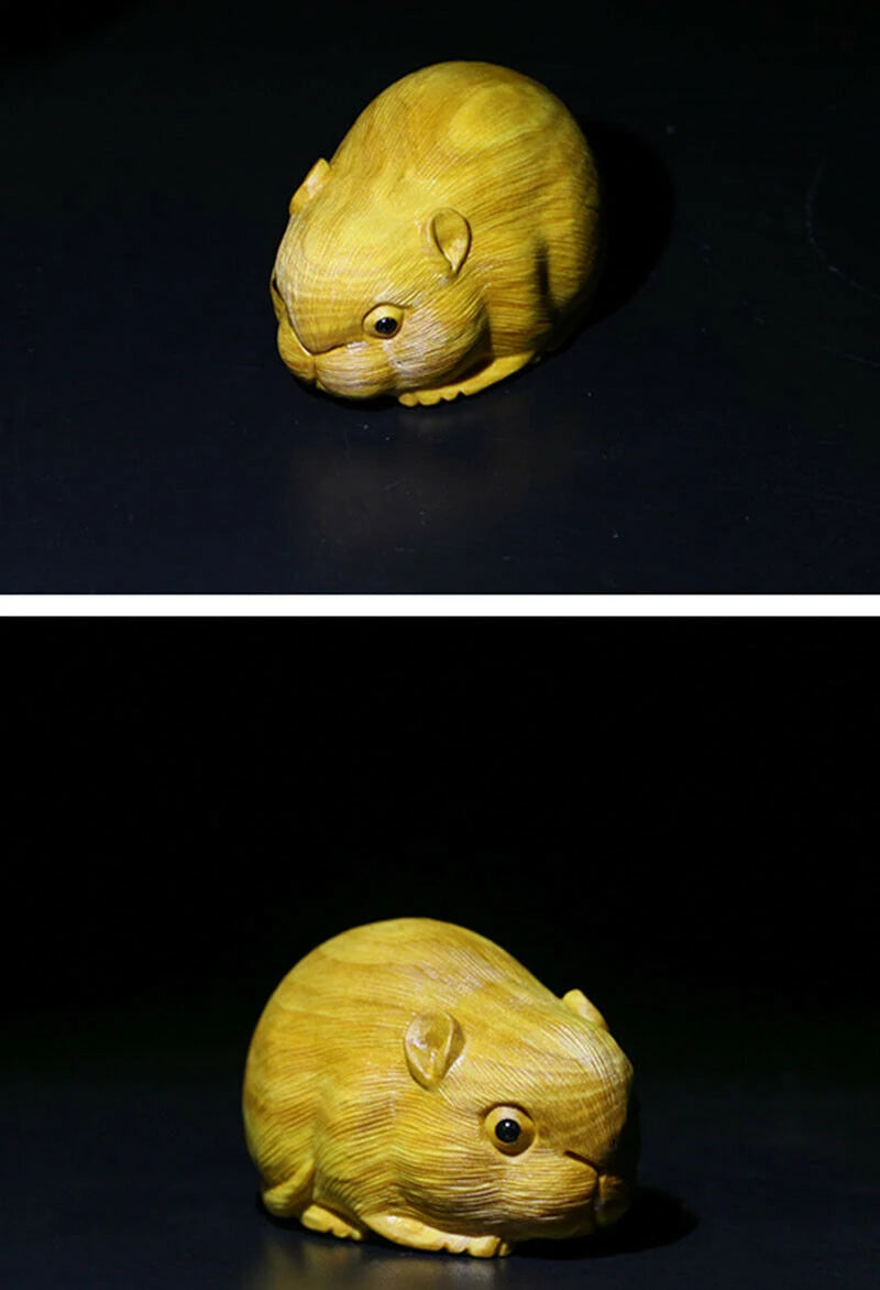 JP157 - 2" Hand Carved Boxwood Carving Netsuke Home Decor  : Lovely Mouse