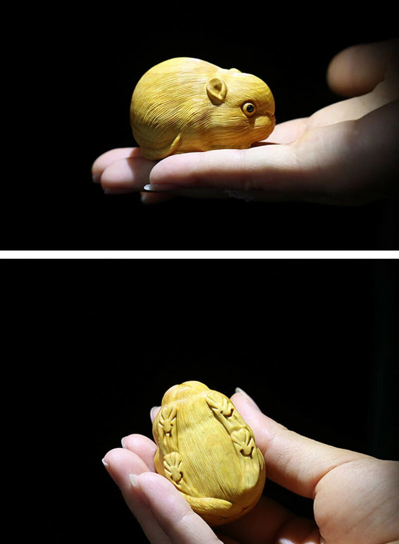 JP157 - 2" Hand Carved Boxwood Carving Netsuke Home Decor  : Lovely Mouse