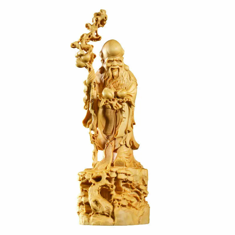 JP161ca - 20 CM High Hand Carved Boxwood Carving : God of Longevity