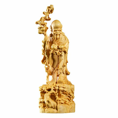 JP161ca - 20 CM High Hand Carved Boxwood Carving : God of Longevity