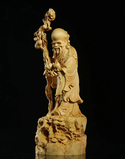 JP161ca - 20 CM High Hand Carved Boxwood Carving : God of Longevity