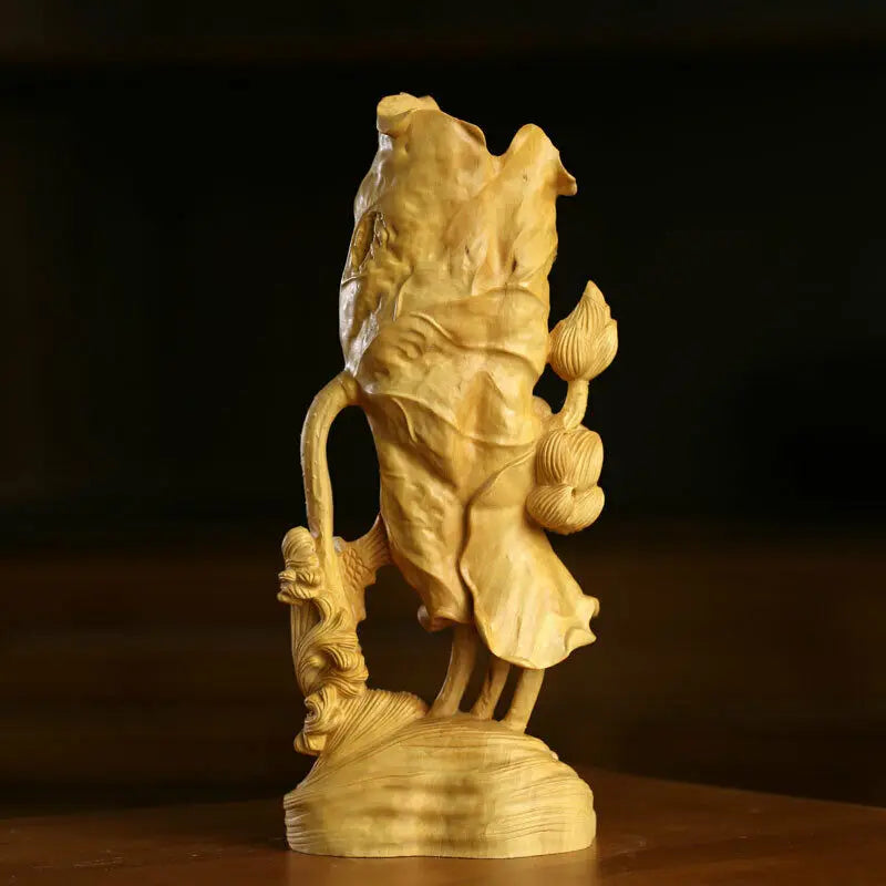 JP162ca - 20*9*6 CM Stunning Boxwood Figurine Carving: Lotus Fish Pen Box