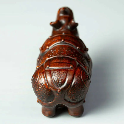 JP172 - 7 x 4.5 x 3 CM Rhino Boxwood Carving Figurine Auspicious Small Sculpture Feng Shui Home Decor