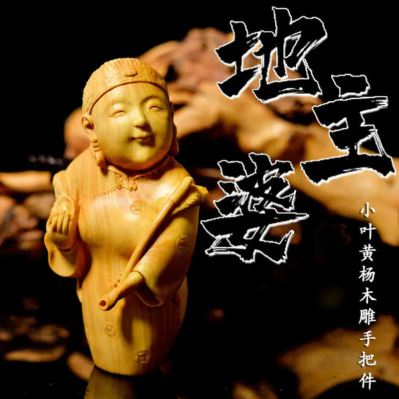 JX023 - 8.3x4.3x3.4 CM Hand Carved Boxwood Carving Figurine Netsuke Rich Woman Lady Statue-Home Decor Collection Ornaments