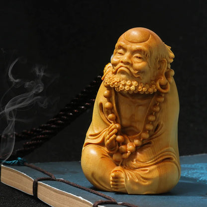 JX024  - 7-8 CM Damo Monk Boxwood Carving Dharma Figurine Buddha Small Sculpture Feng Shui Home Decor