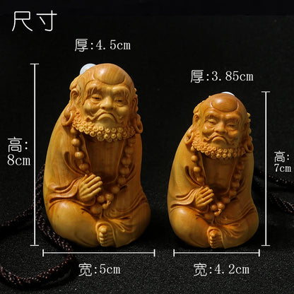 JX024  - 7-8 CM Damo Monk Boxwood Carving Dharma Figurine Buddha Small Sculpture Feng Shui Home Decor