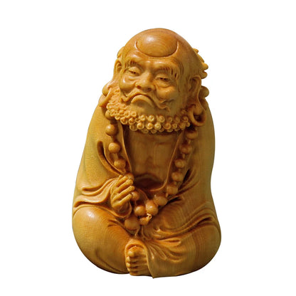 JX024  - 7-8 CM Damo Monk Boxwood Carving Dharma Figurine Buddha Small Sculpture Feng Shui Home Decor