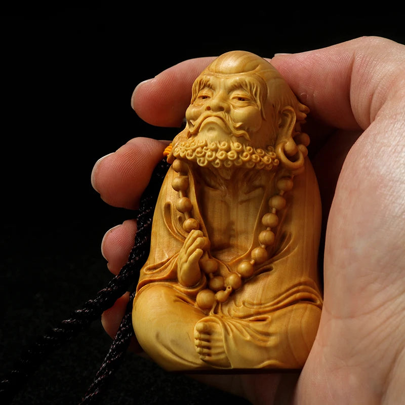 JX024  - 7-8 CM Damo Monk Boxwood Carving Dharma Figurine Buddha Small Sculpture Feng Shui Home Decor