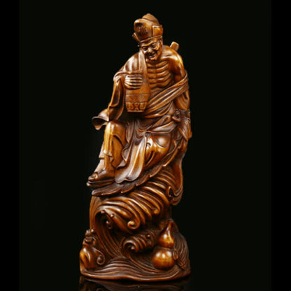 JY007 -17.5 x 7.5 x 5 CM Hand Carved Boxwood Carving Figurine : Ji Gong Monk