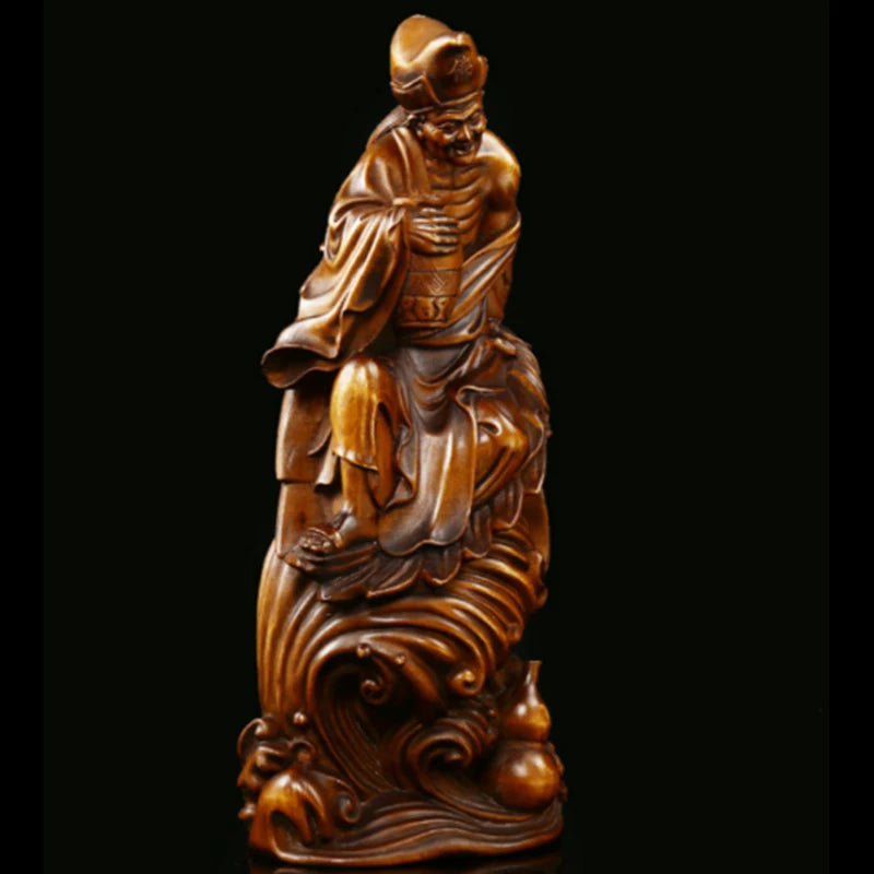 JY007 -17.5 x 7.5 x 5 CM Hand Carved Boxwood Carving Figurine : Ji Gong Monk