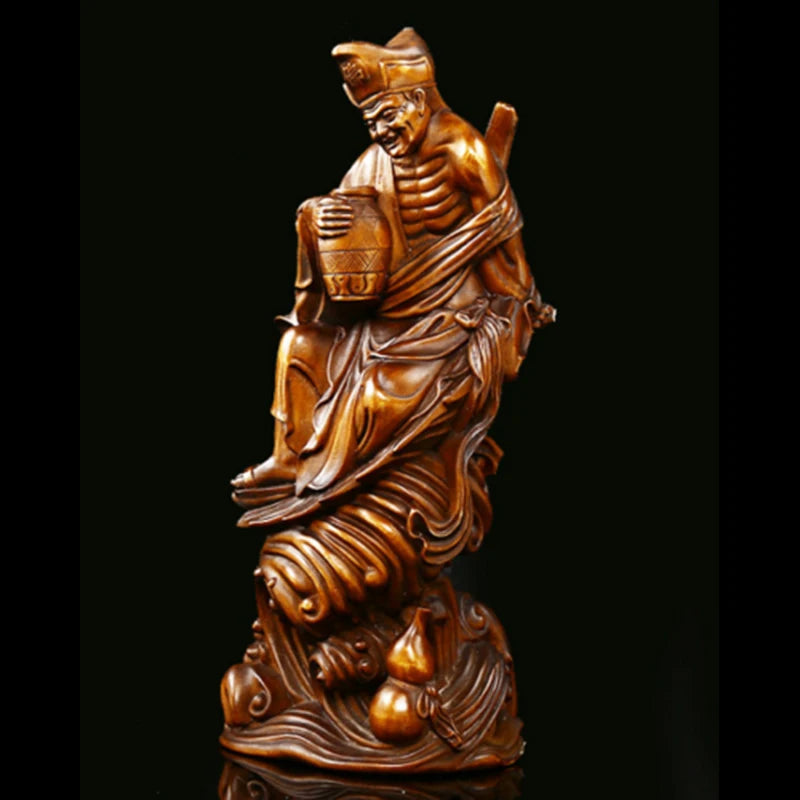 JY007 -17.5 x 7.5 x 5 CM Hand Carved Boxwood Carving Figurine : Ji Gong Monk