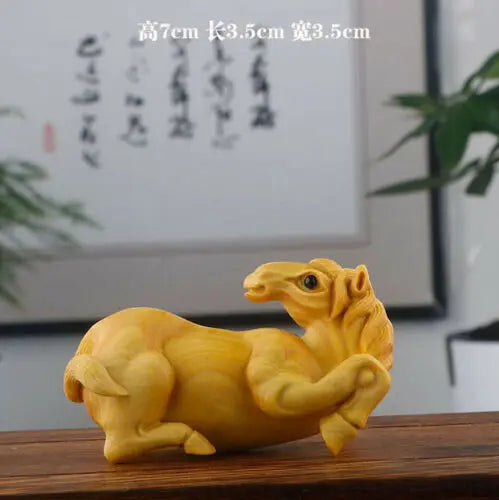 JY014ca -7 CM Each Hand Carved Boxwood Carving Figurine - 12 Zodiac Animals