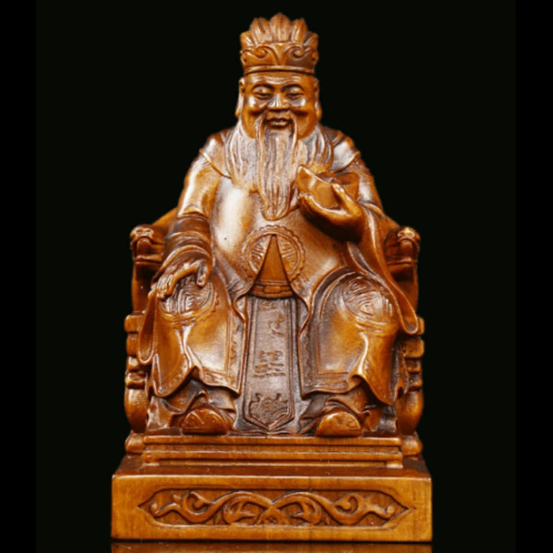 JY090 -11.5 x 7 x 6.5 CM Hand Carved Boxwood Carving Figurine : Wealthy Man Landlord