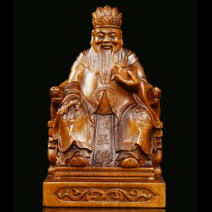 JY090 -11.5 x 7 x 6.5 CM Hand Carved Boxwood Carving Figurine : Wealthy Man Landlord