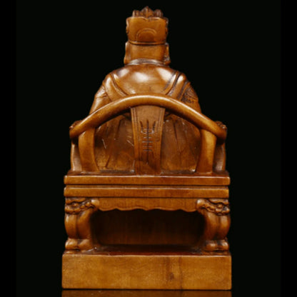 JY090 -11.5 x 7 x 6.5 CM Hand Carved Boxwood Carving Figurine : Wealthy Man Landlord