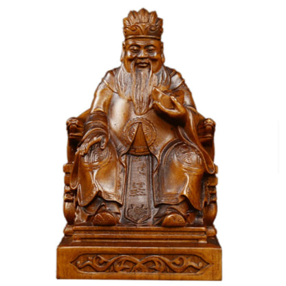 JY090 -11.5 x 7 x 6.5 CM Hand Carved Boxwood Carving Figurine : Wealthy Man Landlord