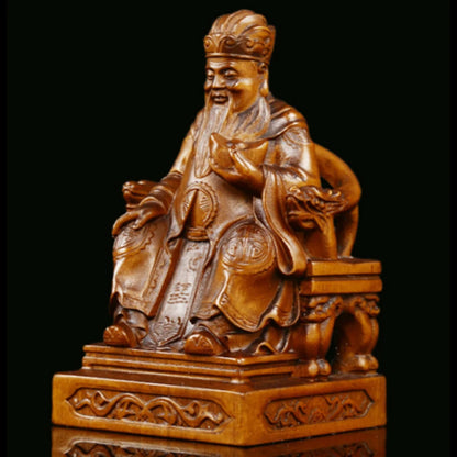 JY090 -11.5 x 7 x 6.5 CM Hand Carved Boxwood Carving Figurine : Wealthy Man Landlord