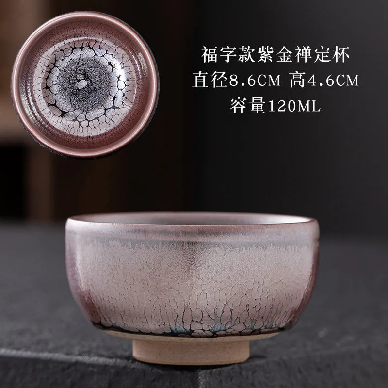 JZ209 Chinese Jian kiln tea bowl with oilspot glaze Small Tenmoku Tea Cup Natural Ceramic High Temporature Fired Eco-friendly