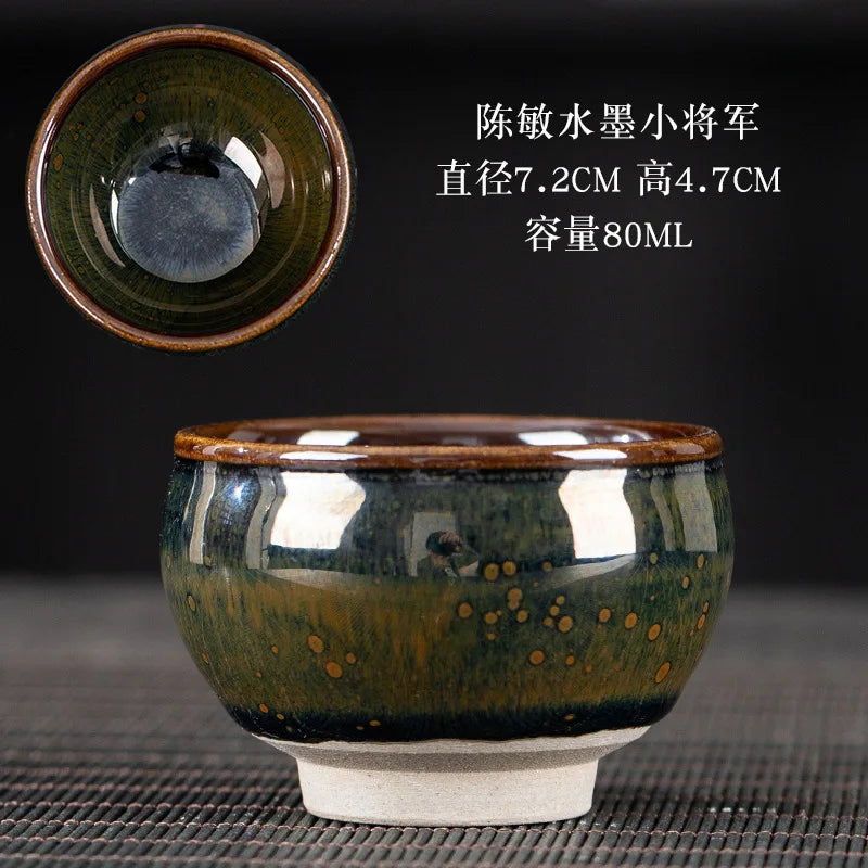 JZ209 Chinese Jian kiln tea bowl with oilspot glaze Small Tenmoku Tea Cup Natural Ceramic High Temporature Fired Eco-friendly