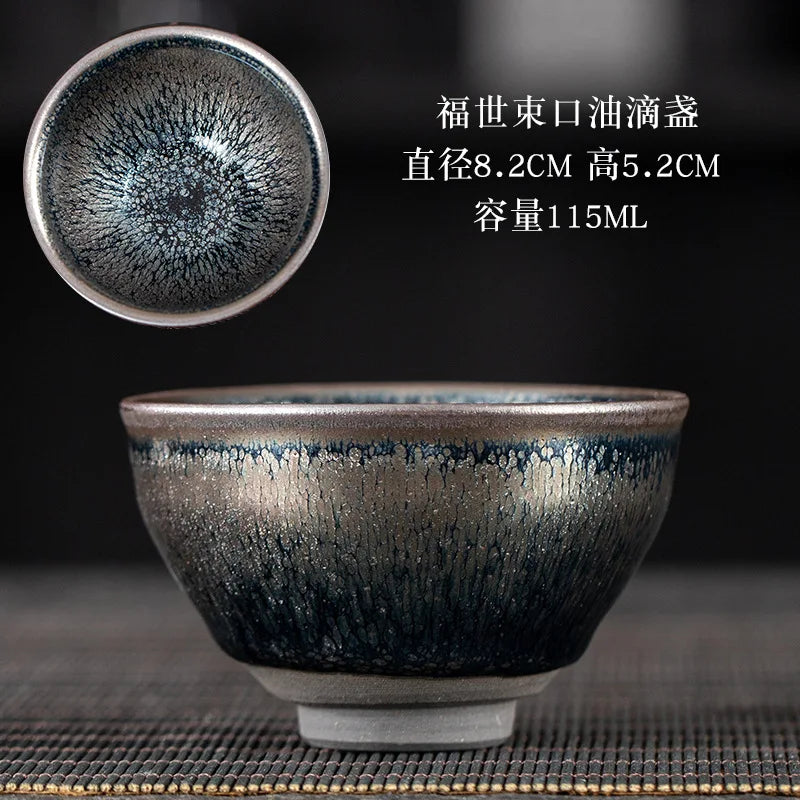 JZ209 Chinese Jian kiln tea bowl with oilspot glaze Small Tenmoku Tea Cup Natural Ceramic High Temporature Fired Eco-friendly