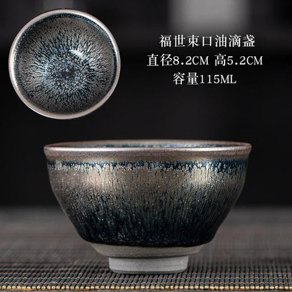 JZ209 Chinese Jian kiln tea bowl with oilspot glaze Small Tenmoku Tea Cup Natural Ceramic High Temporature Fired Eco-friendly