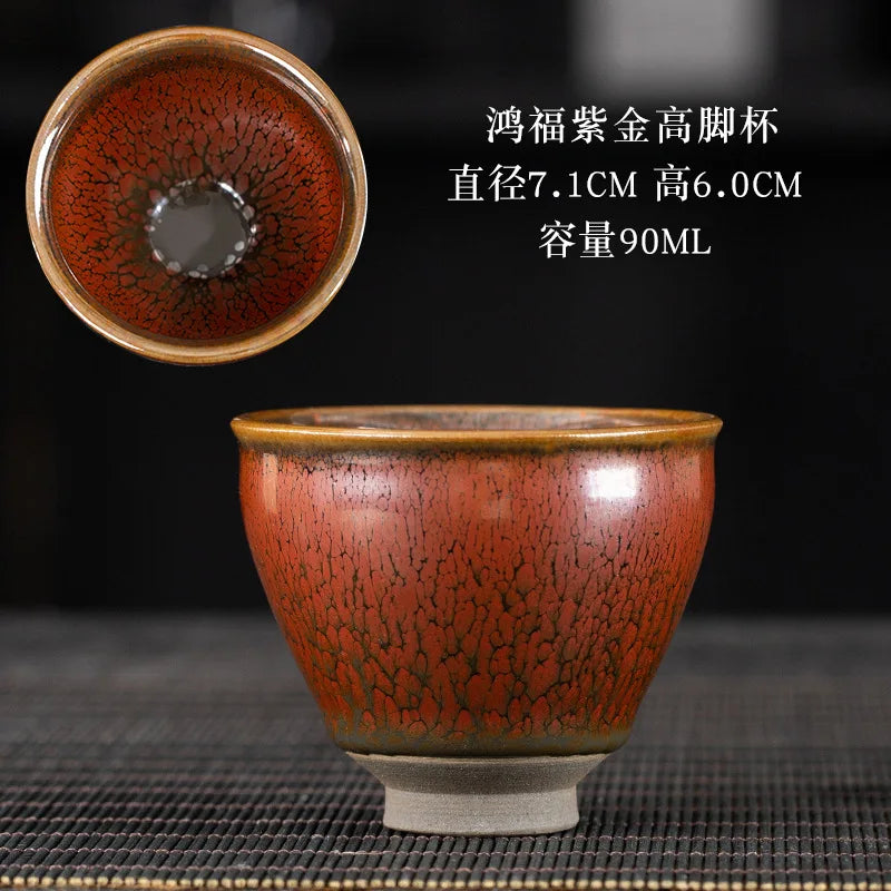 JZ209 Chinese Jian kiln tea bowl with oilspot glaze Small Tenmoku Tea Cup Natural Ceramic High Temporature Fired Eco-friendly