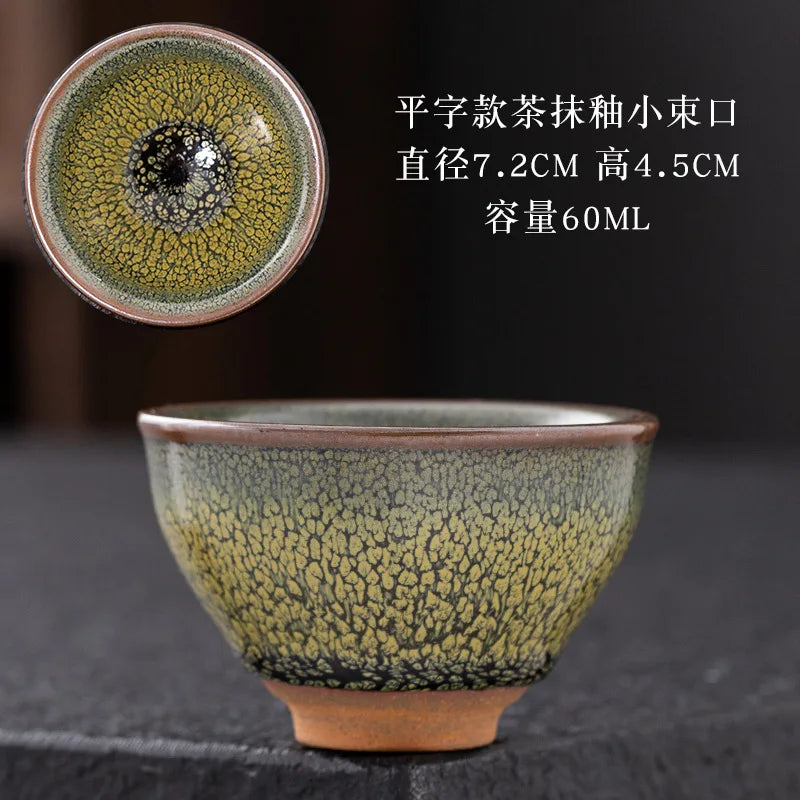 JZ209 Chinese Jian kiln tea bowl with oilspot glaze Small Tenmoku Tea Cup Natural Ceramic High Temporature Fired Eco-friendly