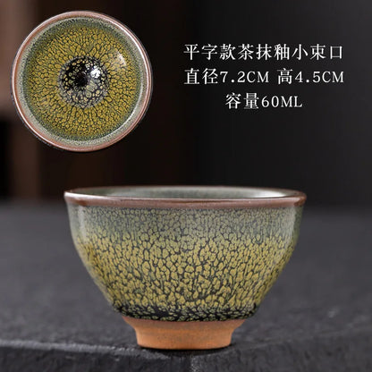 JZ209 Chinese Jian kiln tea bowl with oilspot glaze Small Tenmoku Tea Cup Natural Ceramic High Temporature Fired Eco-friendly