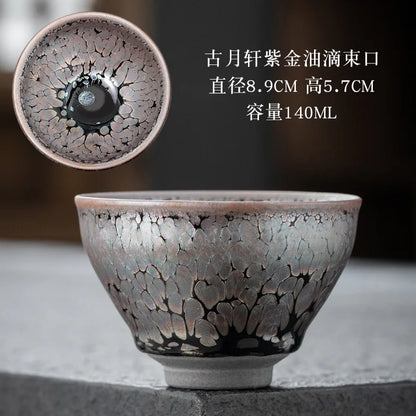 JZ209 Chinese Jian kiln tea bowl with oilspot glaze Small Tenmoku Tea Cup Natural Ceramic High Temporature Fired Eco-friendly