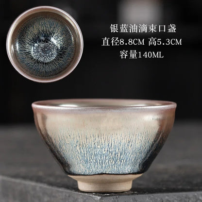 JZ209 Chinese Jian kiln tea bowl with oilspot glaze Small Tenmoku Tea Cup Natural Ceramic High Temporature Fired Eco-friendly