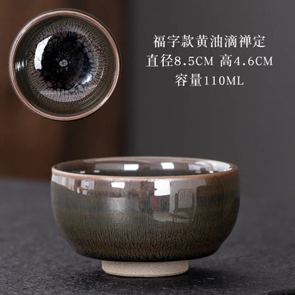 JZ209 Chinese Jian kiln tea bowl with oilspot glaze Small Tenmoku Tea Cup Natural Ceramic High Temporature Fired Eco-friendly