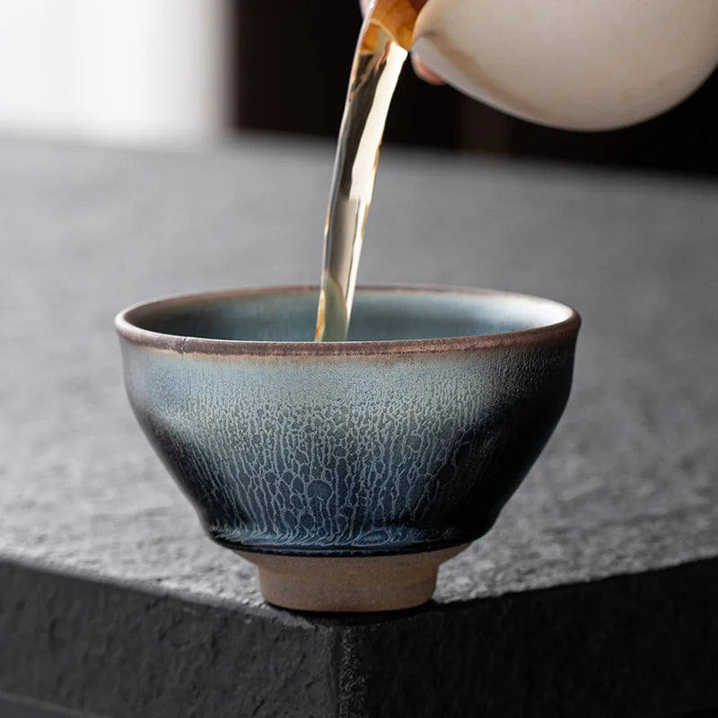 JZ209 Chinese Jian kiln tea bowl with oilspot glaze Small Tenmoku Tea Cup Natural Ceramic High Temporature Fired Eco-friendly