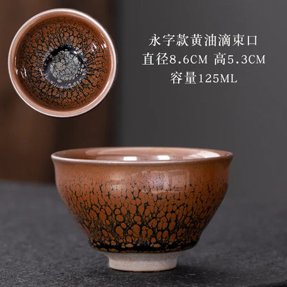 JZ209 Chinese Jian kiln tea bowl with oilspot glaze Small Tenmoku Tea Cup Natural Ceramic High Temporature Fired Eco-friendly