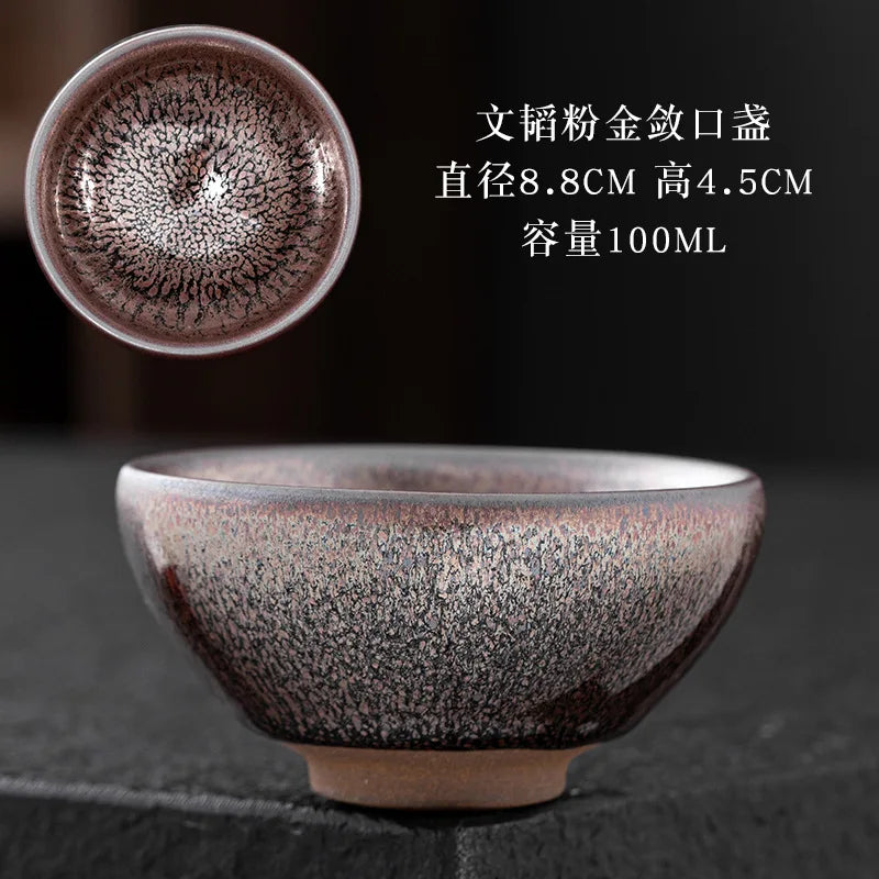 JZ209 Chinese Jian kiln tea bowl with oilspot glaze Small Tenmoku Tea Cup Natural Ceramic High Temporature Fired Eco-friendly