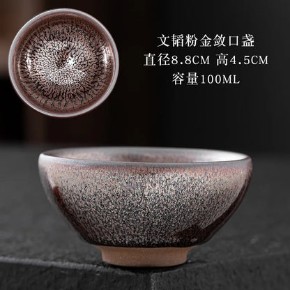 JZ209 Chinese Jian kiln tea bowl with oilspot glaze Small Tenmoku Tea Cup Natural Ceramic High Temporature Fired Eco-friendly