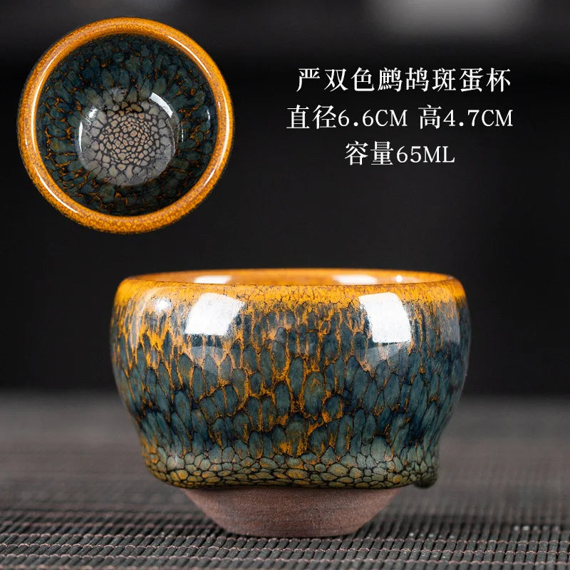 JZ209 Chinese Jian kiln tea bowl with oilspot glaze Small Tenmoku Tea Cup Natural Ceramic High Temporature Fired Eco-friendly