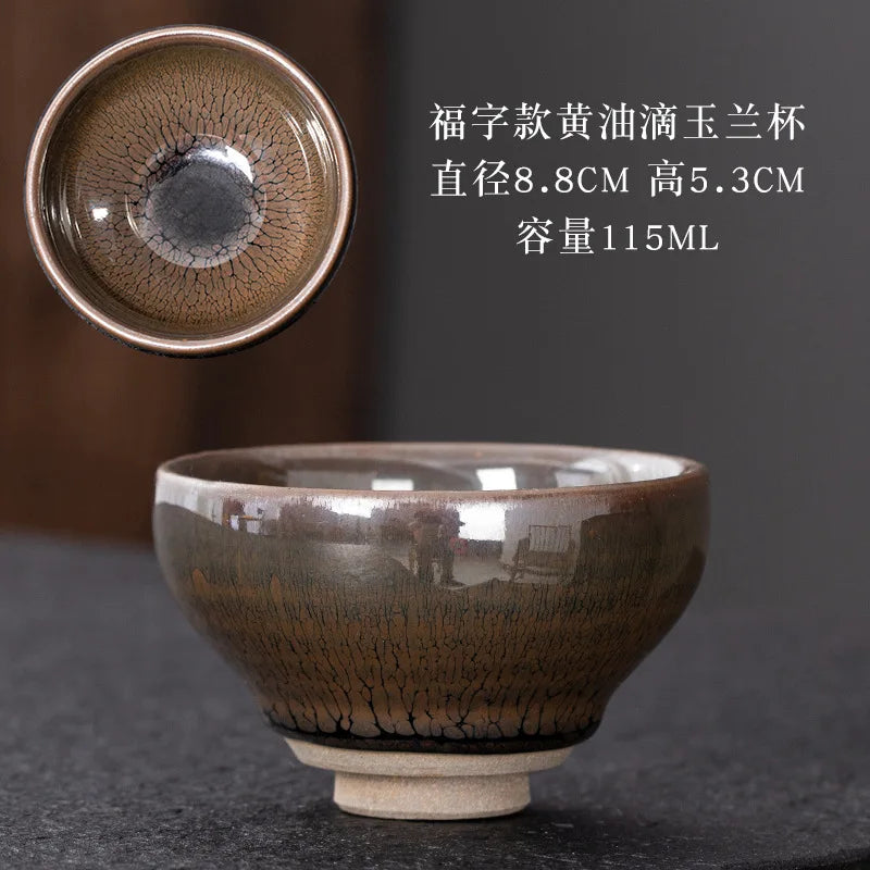 JZ209 Chinese Jian kiln tea bowl with oilspot glaze Small Tenmoku Tea Cup Natural Ceramic High Temporature Fired Eco-friendly