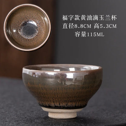 JZ209 Chinese Jian kiln tea bowl with oilspot glaze Small Tenmoku Tea Cup Natural Ceramic High Temporature Fired Eco-friendly