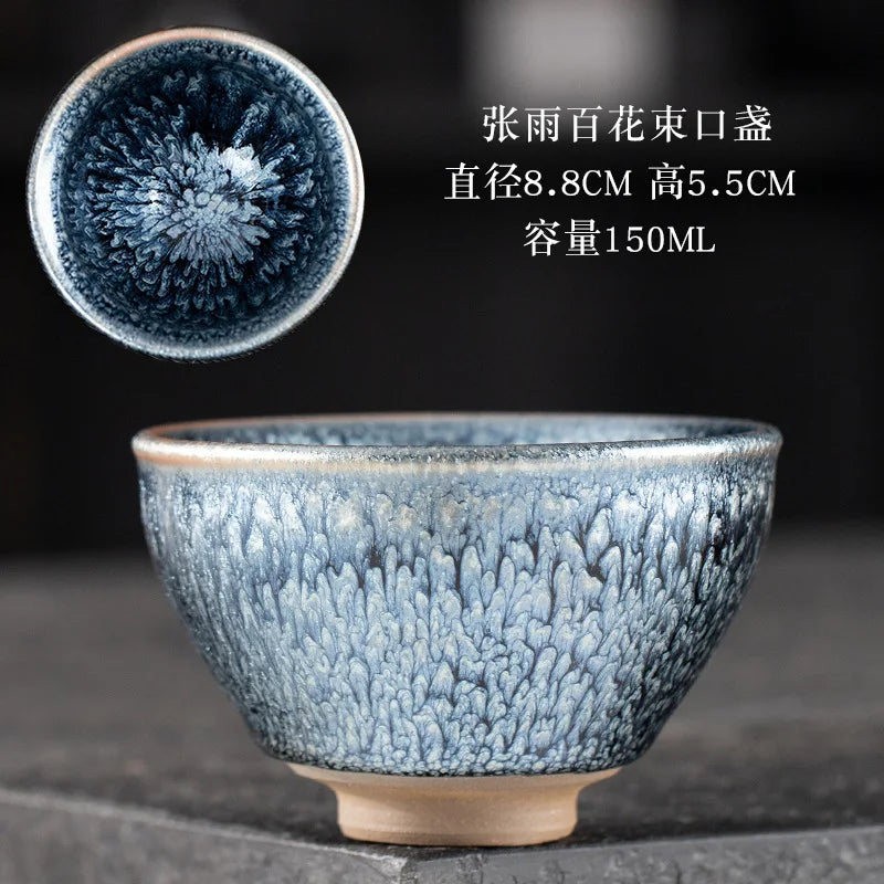 JZ209 Chinese Jian kiln tea bowl with oilspot glaze Small Tenmoku Tea Cup Natural Ceramic High Temporature Fired Eco-friendly